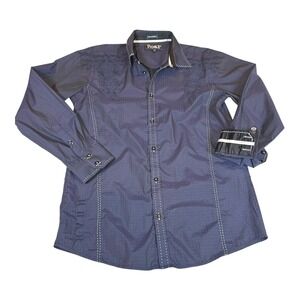 Men's ROAR SIGNATURE Navy Blue Embroidered Long Sleeve Shirt Size  L